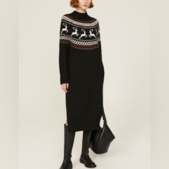 BARBOUR • Black Reindeer Knit Dress, Size 6 - Picture 2 of 3